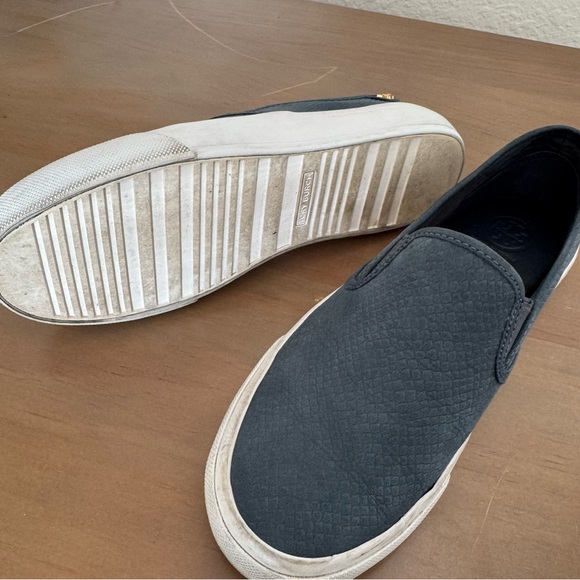 Tory Burch Floyd Snakeskin Leather Slip-On Sneakers in Embossed Blue - Picture 3 of 6